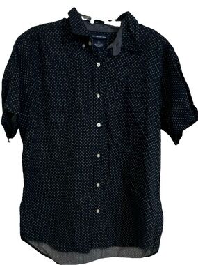 Old Navy Men's Navy Short-Sleeve Button-Down Shirt with White Micro Stars